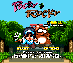 Pocky & Rocky title screen for Super Nintendo
